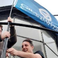 Students put GVSU flag on lighthouse